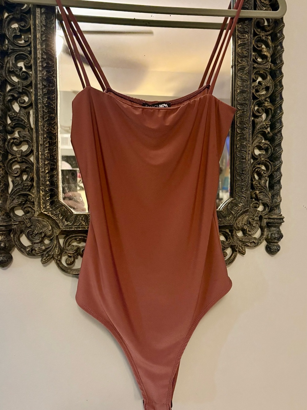 Fashion Nova Rust Brown Double-Strap Bodysuit